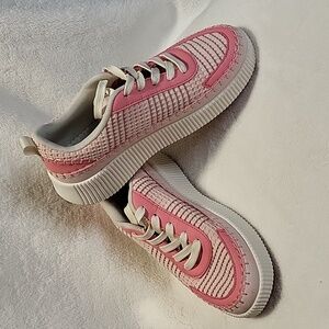 Nicole Miller New York Pink Brita Woven Upper Platform Sneakers Size 8.5